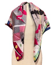 Vintage Tiffany Co. Silk Scarf Pink Floral Print Bright Colorful Foulard- NWOT