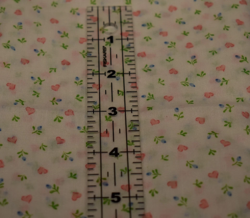 Tela de algodón Granny Pink Hearts flores azules VINT SPRING INDUSTRIES 30" X 45" Foto 2 de 2