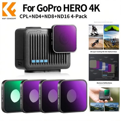 K&F CONCEPT ND PL Filter Set for GoPro Hero 4K Camera PL ND4 ND8 ND16 (4 Pack)