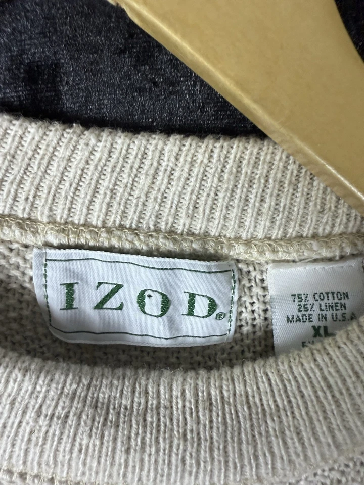 Suéter masculino vintage Izod malha solta XL bege anos 90 linho boxy casual - Imagem 2 de 4