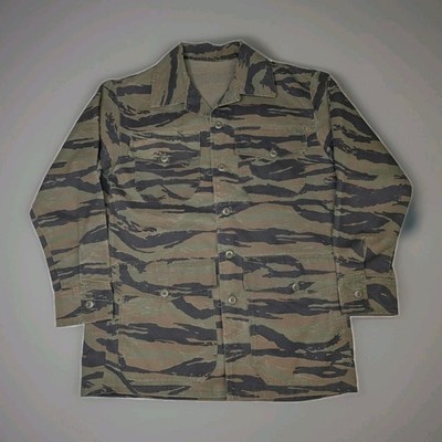 Vintage Tiger Stripe Camo Military Long Sleeve Canvas Shirt