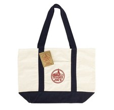 TRADER JOE'S CLASSIC CANVAS SHOPPING BAG HEAVY COTTON REUSABLE LARGE NAVY BLUE