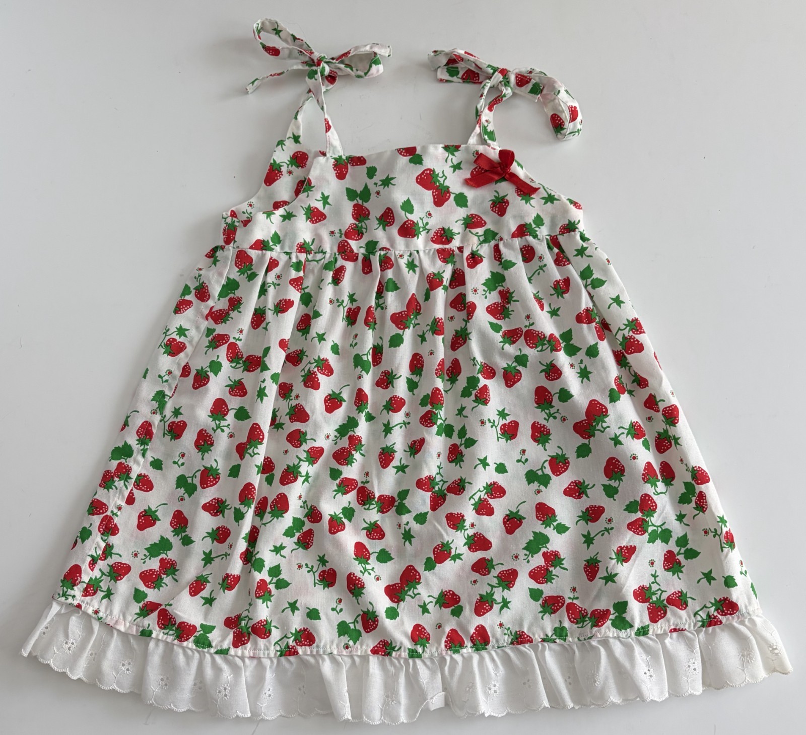 Little Girl's Strawberry Sundress with spaghetti straps and ruffle Size-5