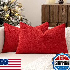MIULEE 12x20 Christmas Lumbar Throw Pillow Covers Set of 2 Textured Boucle