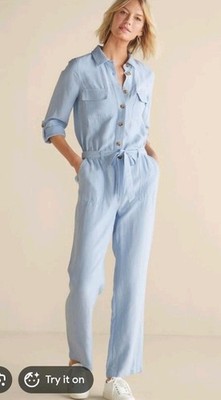 NWT Soft Surroundings Kerry Jumpsuit Light Chambray Blue Linen /Lyocell Sz 12