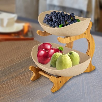 2 Tier Fruits Basket Kitchen Apples Bowl Counter Vegetables Storage Rack Stand