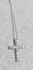 Silver Tone Necklace Cross Pendant Made With Swarovski Crystals J14-3498