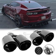 2x Carbon Fiber 2.5 In 4 Out Dual Exhaust Tip Pipe For Chevy Camaro Lt Ls Zl1