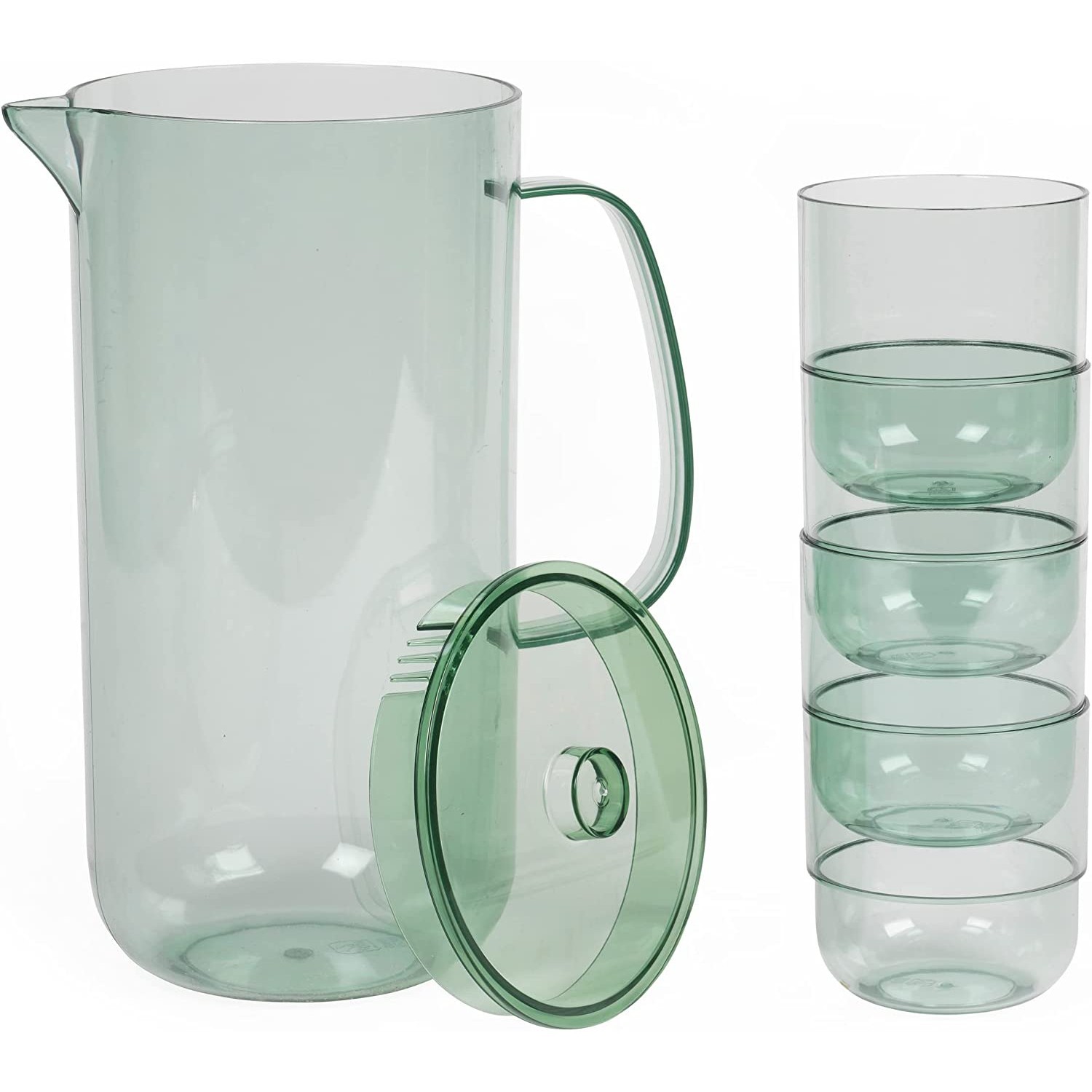 5 Piece Drinking Tumblers Jug Glasses Stackable Plastic Picnic Outdoor Serving