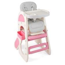 Convertible Baby High Chair with Double-layer Tray and Adjustable Backrest-Pink