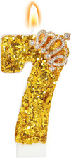 Gold Birthday Candle Crown Number 7 Candle with Sequins Cake Candles Cupcake Dec