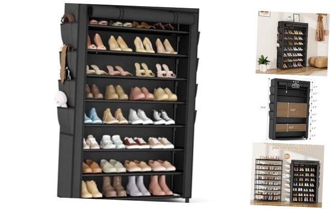 8-Tier Tall Shoe Rack with Cover Holds 36-45 Pairs Storage Organizer-image