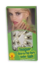 12 GLOW IN THE DARK SPIDER FINGER NAILS WITH ADHESIVE