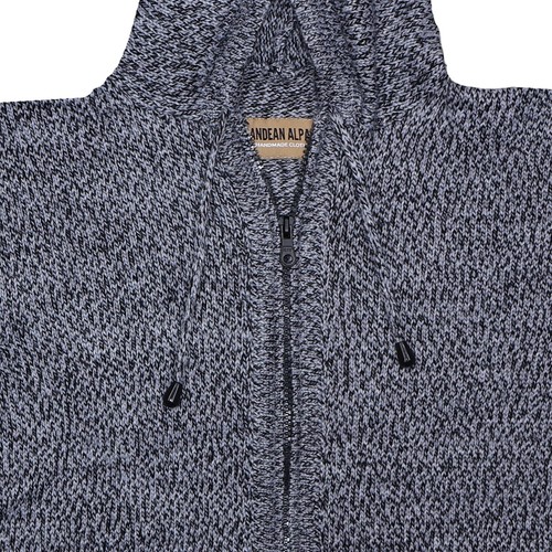WOMEN HANDMADE ANDEAN ALPACA SOLID GRAY ZIP HOODIE SWEATER SZ M - Picture 4 of 8