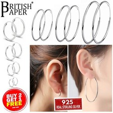 925 STERLING SILVER HOOP SLEEPER EARRINGS SMALL LARGE 8-70 mm NOSE SET BALL RING