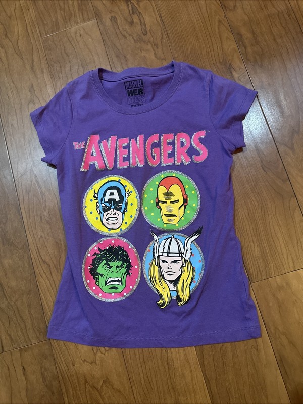 Girl’s The Avengers Glittery Purple T-Shirt Top Size L (10-12)