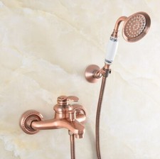 Antique Red Copper Bathtub Faucet Wall Mount Hand Held Spray Shower Faucet Set