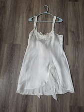 VTG LINEA DONATELLA WHITE EMBROIDERED SHORT NIGHTGOWN MED LACE SEED PEARLS