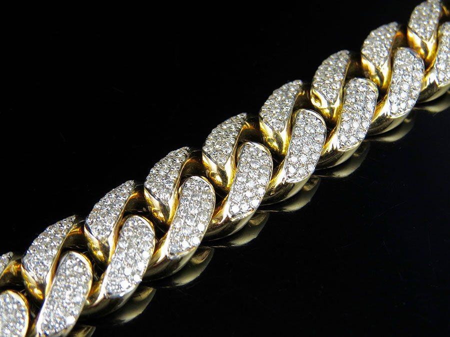 Mens Solid 10K Yellow Gold Miami Cuban Link 14 MM Diamond Mens Solid 10K Yellow Gold Miami Cuban Link 14 MM Diamond
