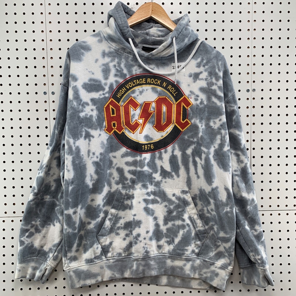 【oan】ACDC Dying Hoodie ACDC Hoodie Sweatshirt Tie Dye Pullover Gray White Adult