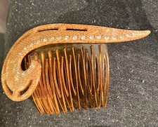 fancy french HAIR COMB Hair Ornament old stock Patterned rhinestone apricot