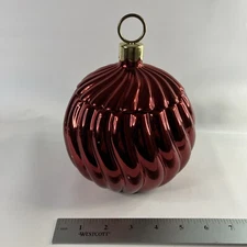 Red Swirl Christmas Ball Ornament Candle Holder - Candle Not Included
