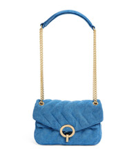 Sandro Canvas Shoulder Bag Chevron Design Blue Gold