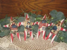 Patriotic Christmas 4 Appliqued Stars Tree Ornaments Handmade Gift Vintage Look