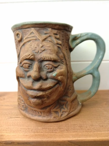 1970s JIM RUMPH CROSS EYED MAN TANKARD COFFEE MUG with GREMLIN Inside UNSIGNED