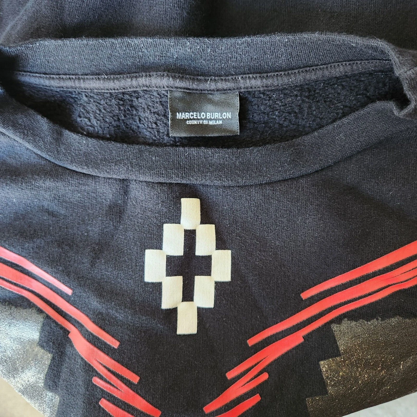 Marcelo Burlon Felpa Split Face Gorilla Riga Rossa Girocollo Nero Small