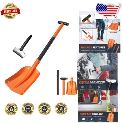 Compact Multi-Purpose Snow Shovel - 32'' with Adjustable Heights and Ice Scraper