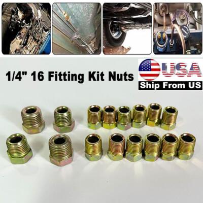 Car Brake Line Tubing Fitting Kit for 1/4'' tube Inverted Flare (16 SAE Nuts)