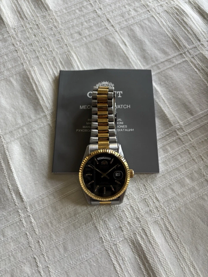 RARO Reloj Automático Día/Fecha Orient President De Colección Raro Esfera Negra 46E001-91CS Foto 3 de 4