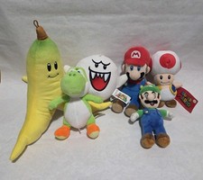 Nintendo Super Mario Bros Plush LOT OF 6 Yoshi Boo Banana Toad Luigi Mario