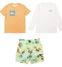 Quiksilver Boys Swim Set Orange Multicolor 3-Piece UPF 50 Size Large 14/16 
