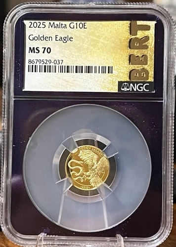 2025 Malta Golden Eagle €10 1/10 oz Gold NGC MS70 .999 Fine Gold Coin