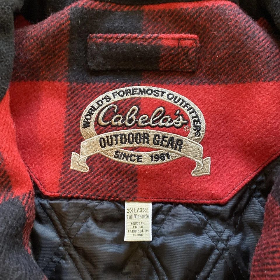 Cabela’s Outdoor Mens Wool Hunting Jacket Red Black Buffalo Plaid Thinsulate 3XL - Image 4 of 4