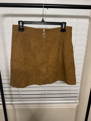 SHEIN Corduroy Mini Skirt L (8/10) Exposed Zipper Brown