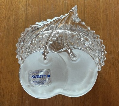 Vintage Sudety Lead Crystal Cherry Box Handmade Poland 3.5  Wide