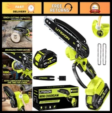 Cordless Mini Chainsaw 6 Inch with 2000mAh Battery & Quick Charger, Auto-Oil Sys