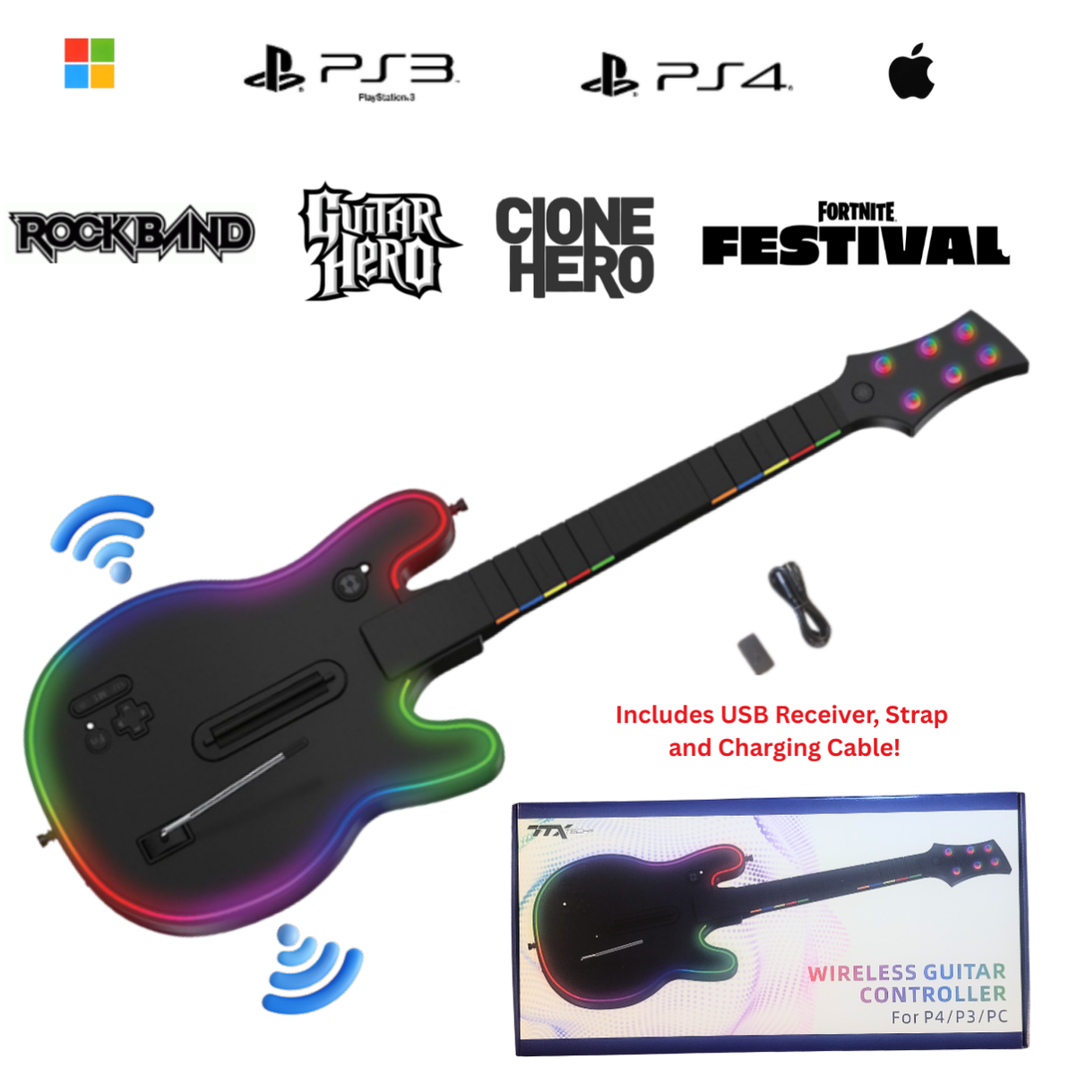 PS3/PS4/PC Wireless Guitar Controller for Guitar Hero Rock Band by