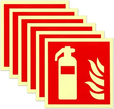 MARKE HFDONGL 6 Stück Schild Feuerlöscher 15 x 15 cm PVC Nachleuchtend Selbstklebende B
