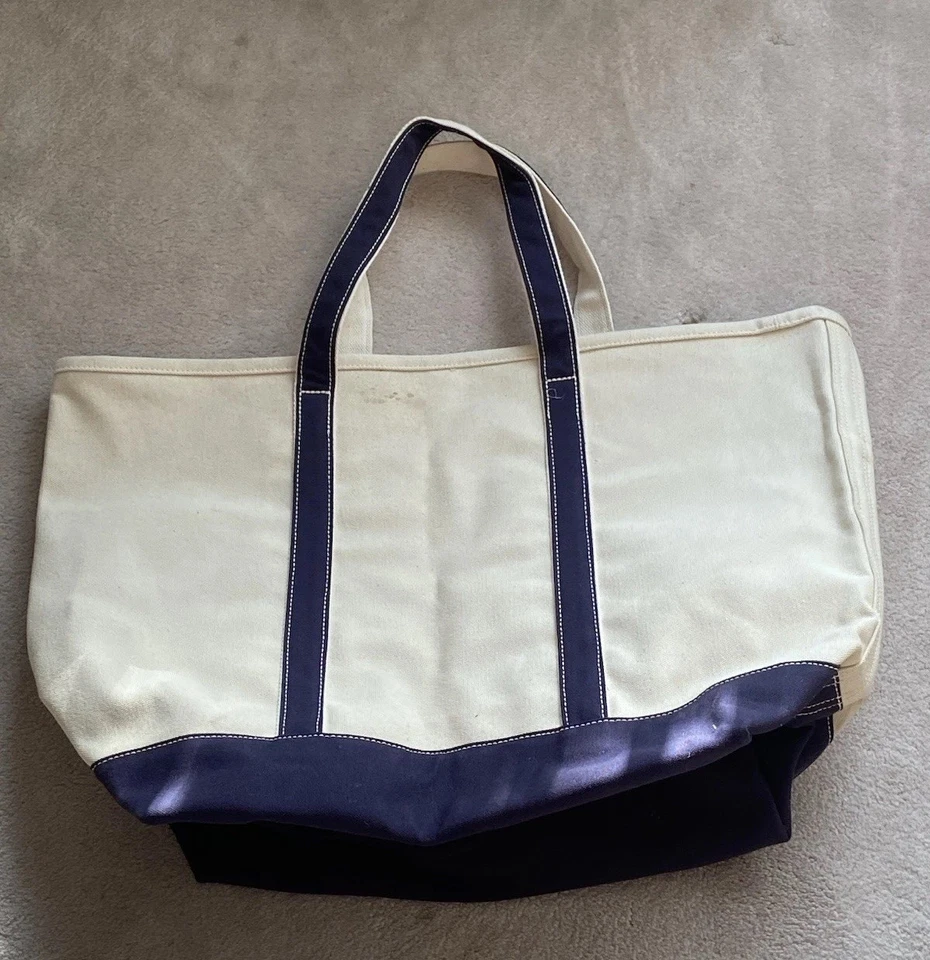 Bolso de Mano Lands End XL Lona Abierto Blanco Azul Clásico 5 Bolsillos Viaje Náutico Foto 3 de 4