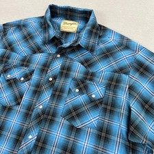 Wrangler Shirt Mens XL Blue Plaid Short Sleeve Pearl Snap Western Casual