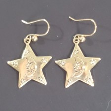 Star  Moon Celestial Dangle Earrings Goldtone Metal Hook
