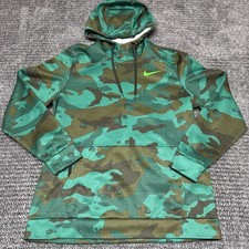 Nike Mens L Hoodie Therma-Fit Green Camo Pullover Grid Zipper Pocket
