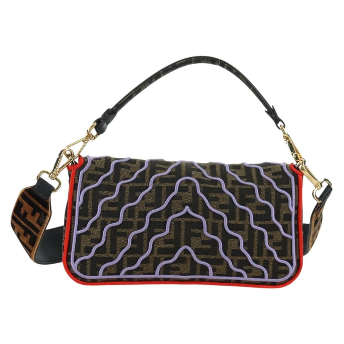 FENDI Zucca Canvas Mamma Baguette Shoulder Bag Brown Black Auth