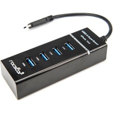 Rocstor Premium Slim Portable 4 Port Hub - USB-C to 4x USB-A Slim Hub - USB 3.0