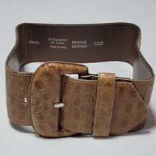 Brown Genuine Leather Wide Belt Reptile Embosed Women Size XS/S