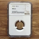 1912 INDIAN HEAD $2.5 QUARTER EAGLE GOLD NGC MS61